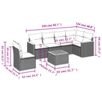7-teiliges Gartensofa-Set mit Kissen, schwarzes Polyrattan