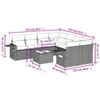 9-tlg. Garten-Sofagarnitur mit Kissen Grau Poly Rattan