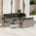 9-tlg. Garten-Sofagarnitur mit Kissen Grau Poly Rattan