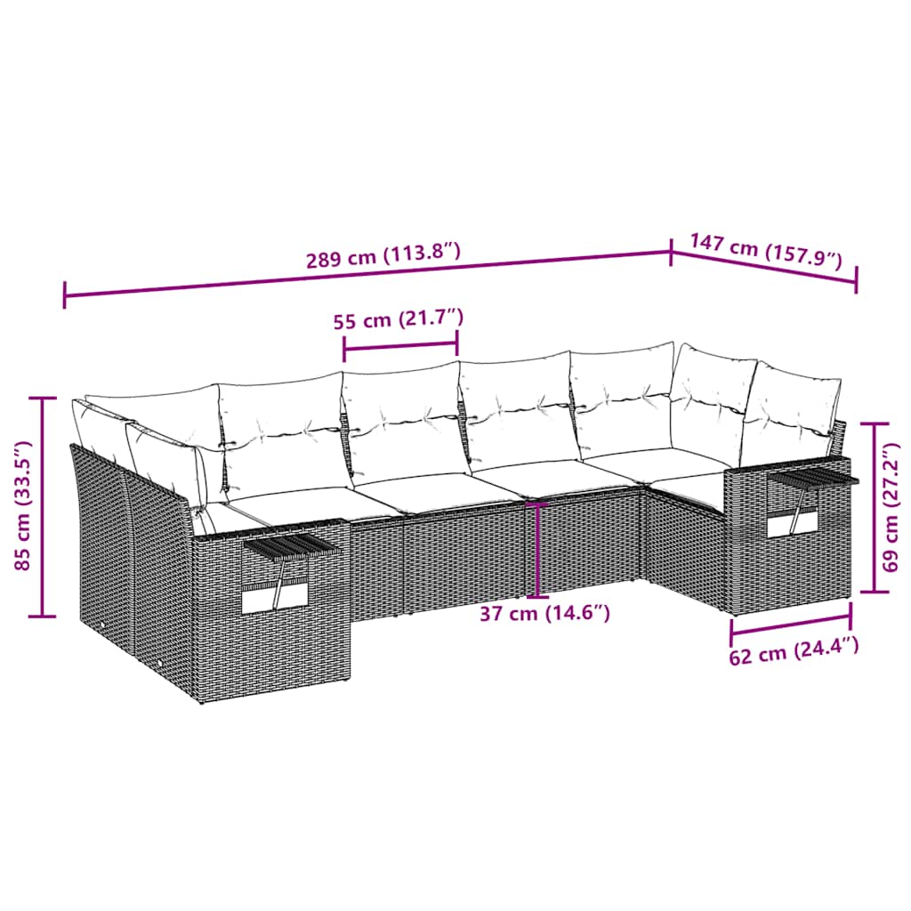 7-tlg. Garten-Sofagarnitur mit Kissen Braun Poly Rattan