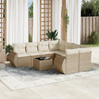9-tlg. Garten-Sofagarnitur mit Kissen Beige Poly Rattan