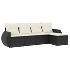 5-tlg. Garten-Sofagarnitur mit Kissen Schwarz Poly Rattan