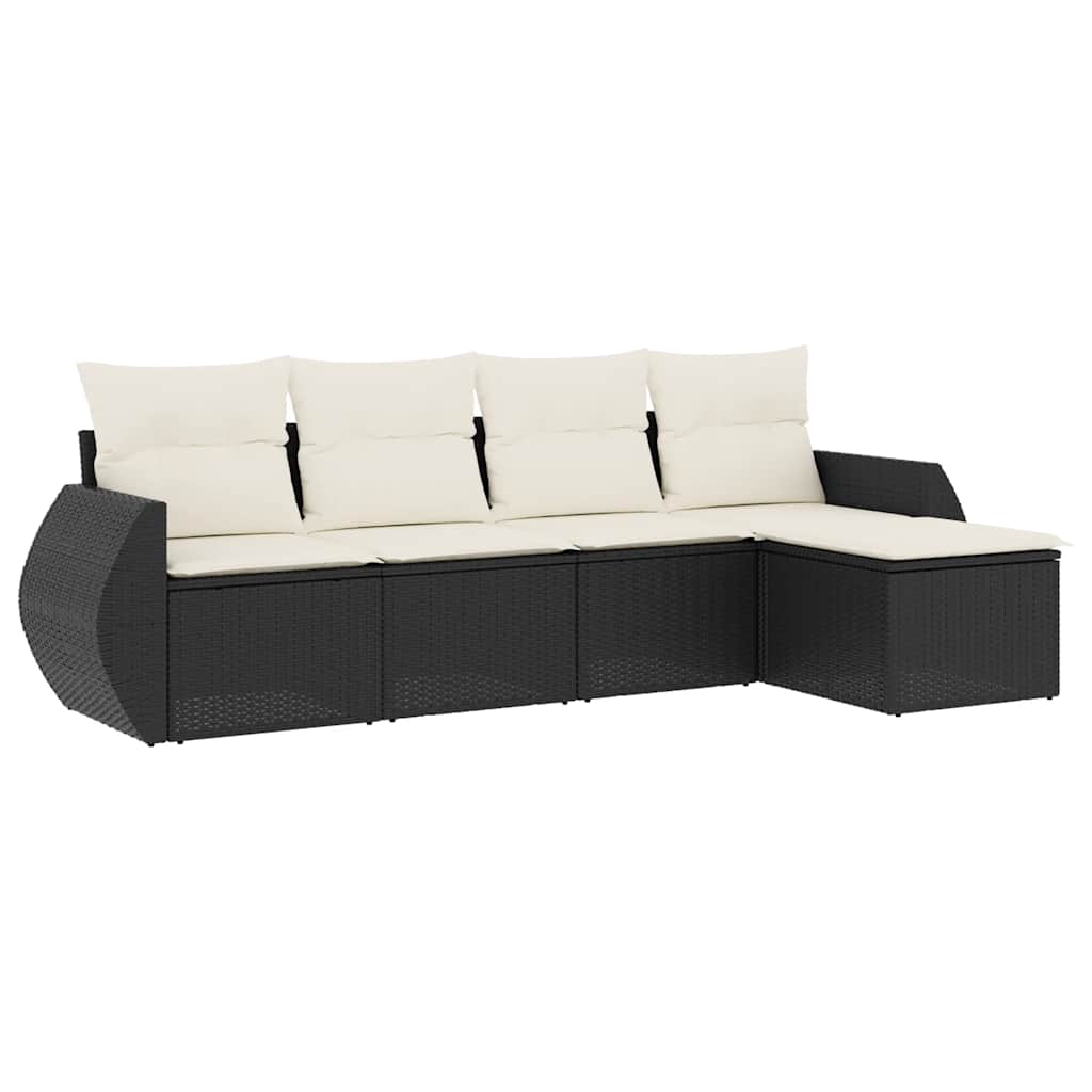 5-tlg. Garten-Sofagarnitur mit Kissen Schwarz Poly Rattan