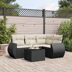 5-tlg. Garten-Sofagarnitur mit Kissen Schwarz Poly Rattan