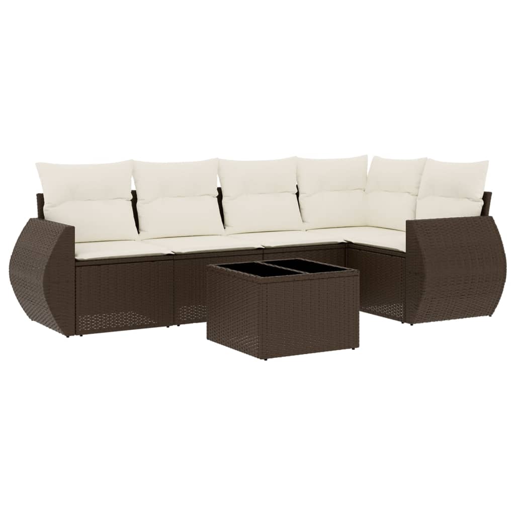 6-tlg. Garten-Sofagarnitur mit Kissen Braun Poly Rattan