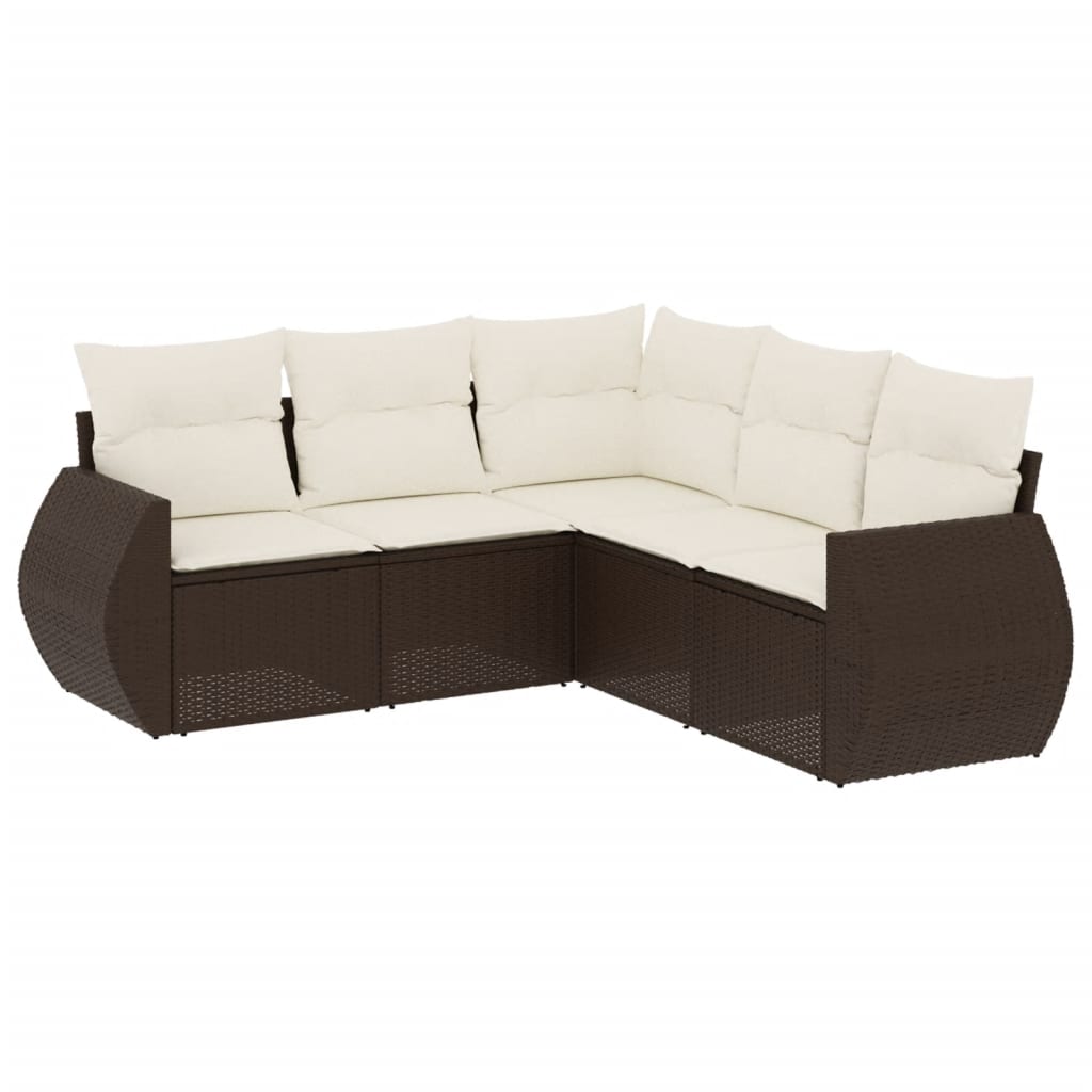5-tlg. Garten-Sofagarnitur mit Kissen Braun Poly Rattan