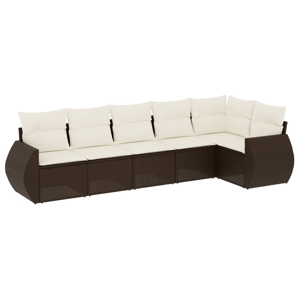 6-tlg. Garten-Sofagarnitur mit Kissen Braun Poly Rattan