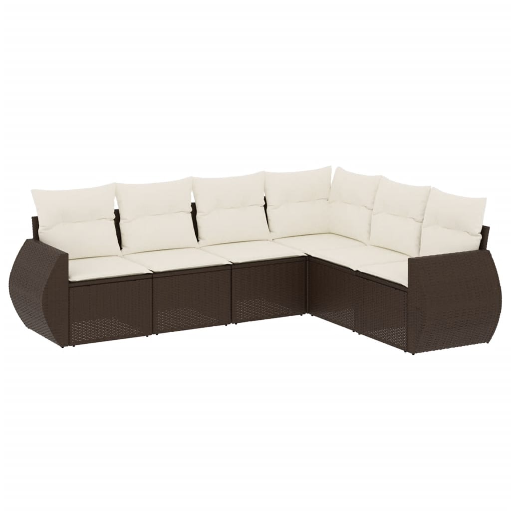 6-tlg. Garten-Sofagarnitur mit Kissen Braun Poly Rattan
