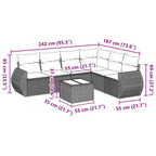 7-tlg. Garten-Sofagarnitur mit Kissen Schwarz Poly Rattan