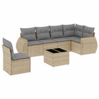 7-tlg. Garten-Sofagarnitur mit Kissen Beige Poly Rattan