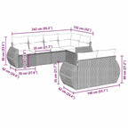 7-tlg. Garten-Sofagarnitur mit Kissen Hellgrau Poly Rattan