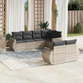 7-tlg. Garten-Sofagarnitur mit Kissen Hellgrau Poly Rattan