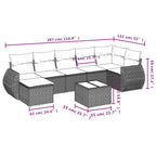 8-tlg. Garten-Sofagarnitur mit Kissen Schwarz Poly Rattan