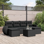 7-tlg. Garten-Sofagarnitur mit Kissen Schwarz Poly Rattan