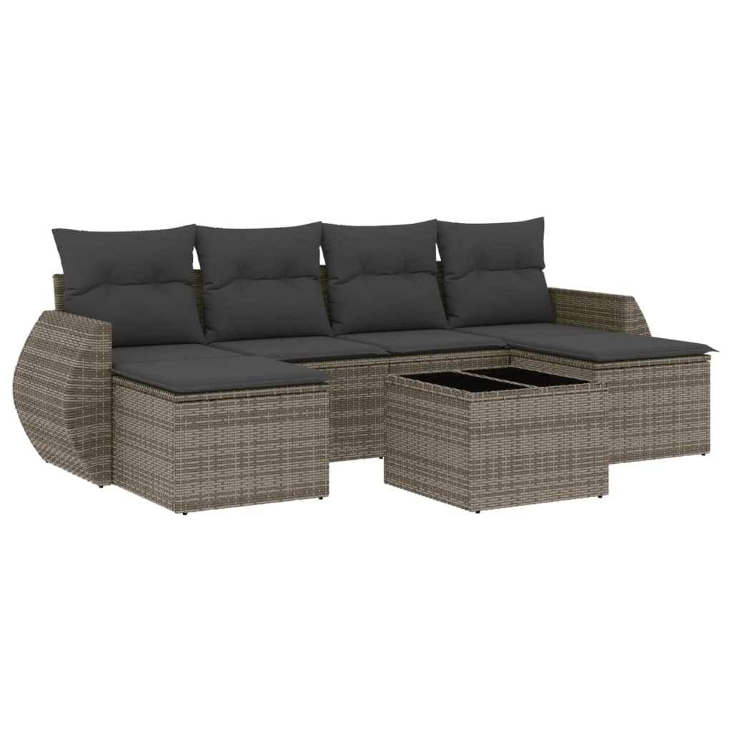 7-tlg. Garten-Sofagarnitur mit Kissen Grau Poly Rattan