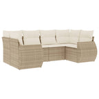 6-tlg. Garten-Sofagarnitur mit Kissen Beige Poly Rattan