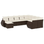 10-tlg. Garten-Sofagarnitur mit Kissen Braun Poly Rattan