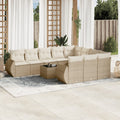 11-tlg. Garten-Sofagarnitur mit Kissen Beige Poly Rattan