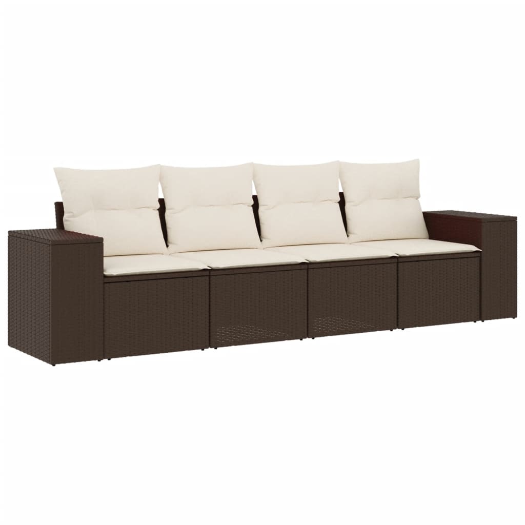 4-tlg. Garten-Sofagarnitur mit Kissen Braun Poly Rattan