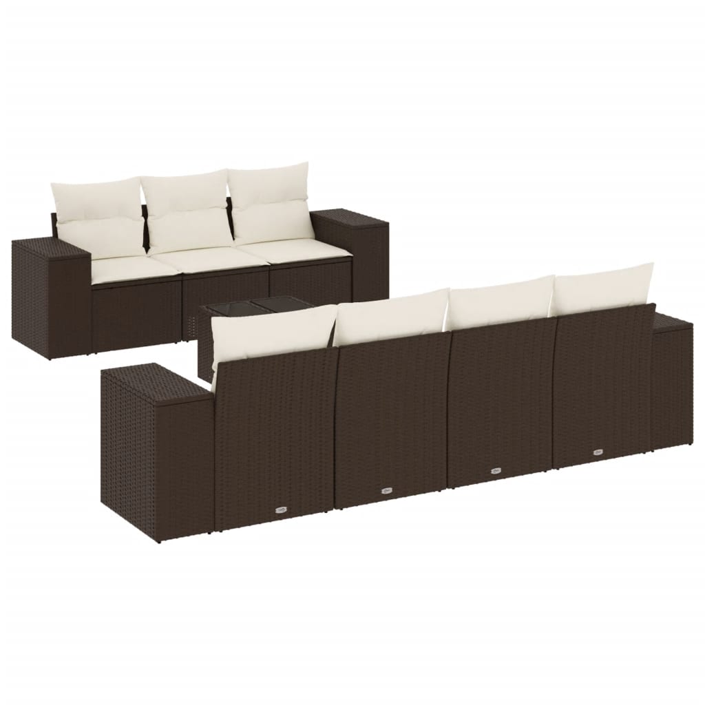8-tlg. Garten-Sofagarnitur mit Kissen Braun Poly Rattan