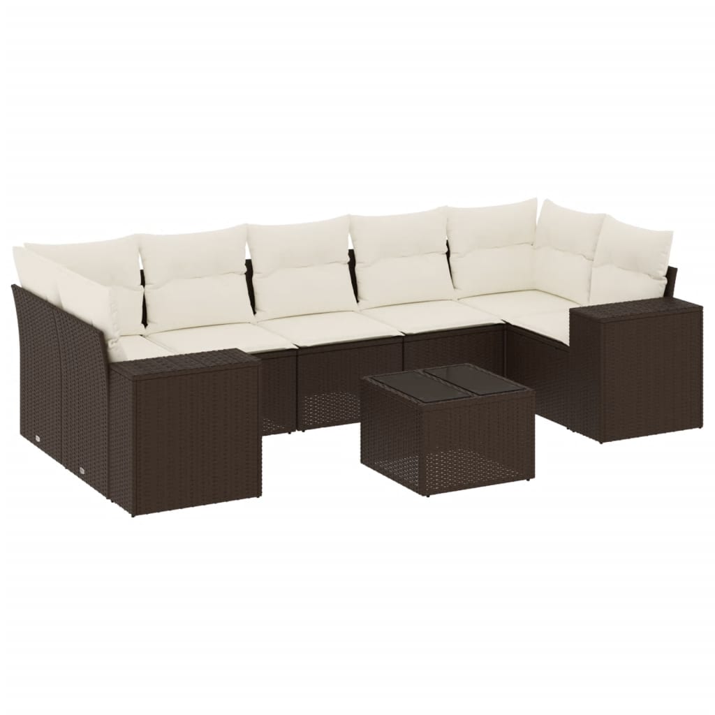 8-tlg. Garten-Sofagarnitur mit Kissen Braun Poly Rattan