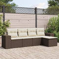 5-tlg. Garten-Sofagarnitur mit Kissen Braun Poly Rattan