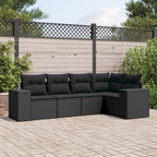 5-tlg. Garten-Sofagarnitur mit Kissen Schwarz Poly Rattan