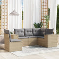 5-tlg. Garten-Sofagarnitur mit Kissen Beige Poly Rattan