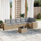 7-tlg. Garten-Sofagarnitur mit Kissen Beige Poly Rattan