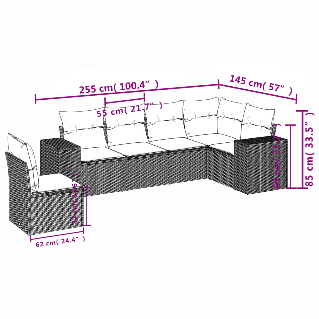6-tlg. Garten-Sofagarnitur mit Kissen Beige Poly Rattan