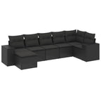7-tlg. Garten-Sofagarnitur mit Kissen Schwarz Poly Rattan