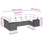 7-tlg. Garten-Sofagarnitur mit Kissen Schwarz Poly Rattan