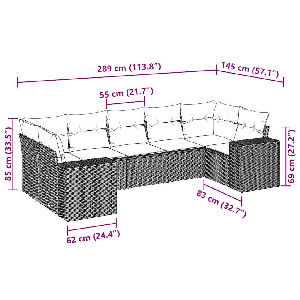 7-tlg. Garten-Sofagarnitur mit Kissen Hellgrau Poly Rattan
