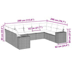 9-tlg. Garten-Sofagarnitur mit Kissen Schwarz Poly Rattan