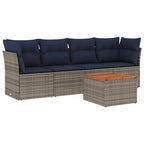 5-tlg. Garten-Sofagarnitur mit Kissen Grau Poly Rattan