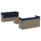 7-tlg. Garten-Sofagarnitur mit Kissen Grau Poly Rattan