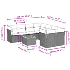 9-tlg. Garten-Sofagarnitur mit Kissen Grau Poly Rattan
