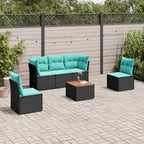 6-tlg. Garten-Sofagarnitur mit Kissen Schwarz Poly Rattan