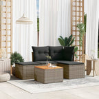 5-tlg. Garten-Sofagarnitur mit Kissen Grau Poly Rattan