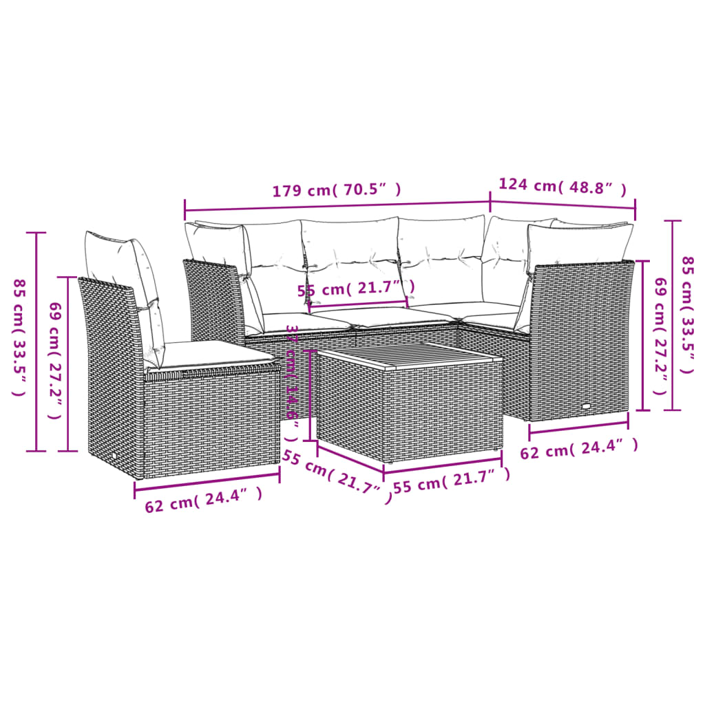 6-tlg. Garten-Sofagarnitur mit Kissen Beige Poly Rattan