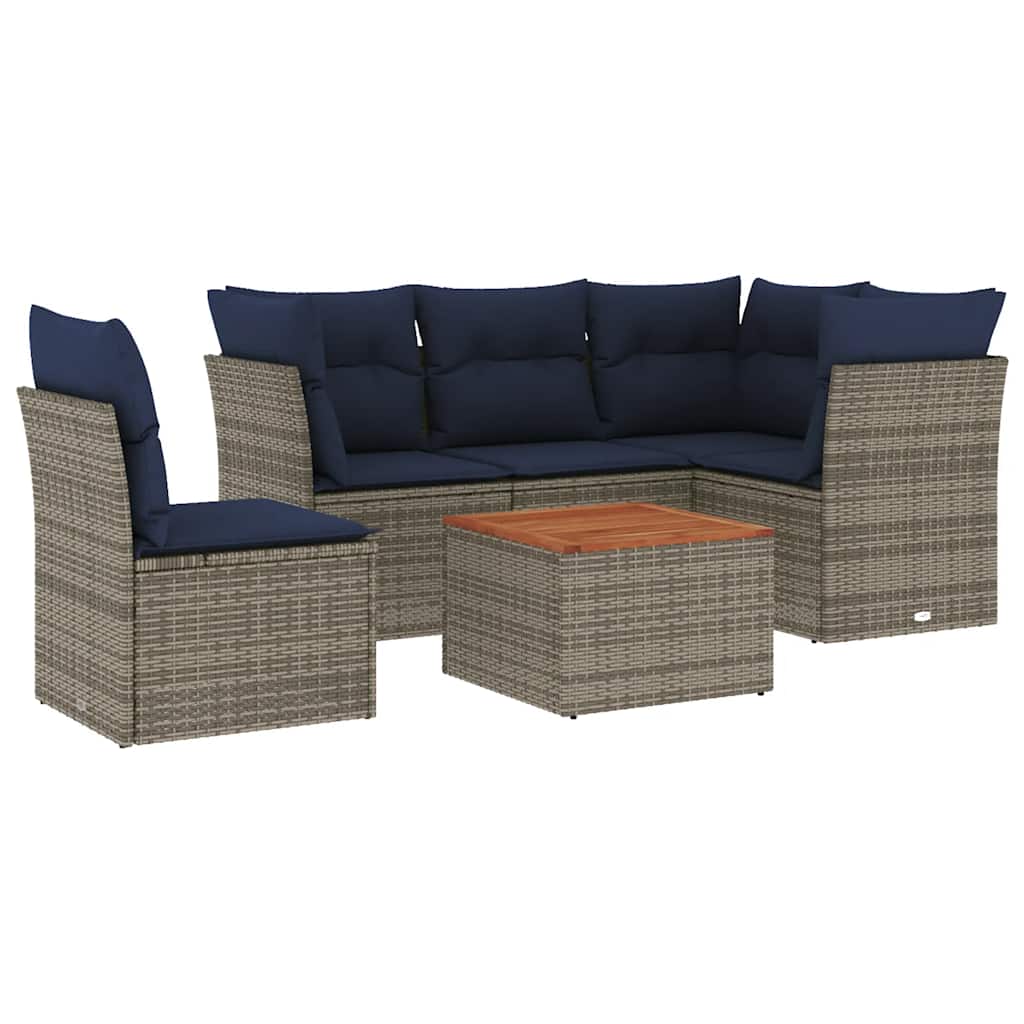 6-tlg. Garten-Sofagarnitur mit Kissen Grau Poly Rattan