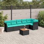 7-tlg. Garten-Sofagarnitur mit Kissen Schwarz Poly Rattan