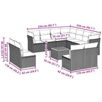 12-tlg. Garten-Sofagarnitur mit Kissen Grau Poly Rattan