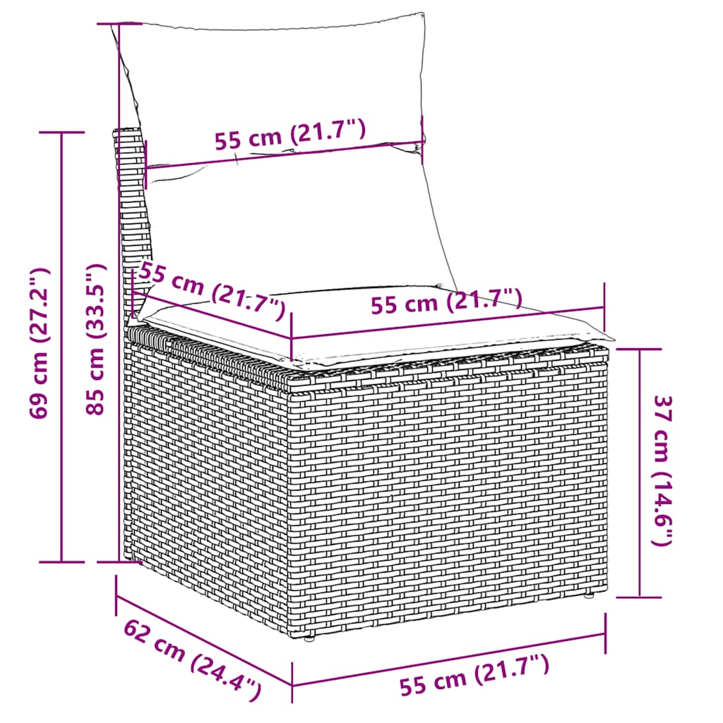 10-tlg. Garten-Sofagarnitur mit Kissen Grau Poly Rattan