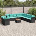12-tlg. Garten-Sofagarnitur mit Kissen Schwarz Poly Rattan