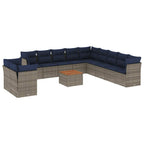 12-tlg. Garten-Sofagarnitur mit Kissen Grau Poly Rattan