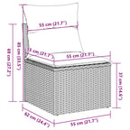 11-tlg. Garten-Sofagarnitur mit Kissen Schwarz Poly Rattan