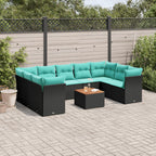 10-tlg. Garten-Sofagarnitur mit Kissen Schwarz Poly Rattan