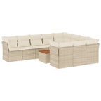 11-tlg. Garten-Sofagarnitur mit Kissen Beige Poly Rattan