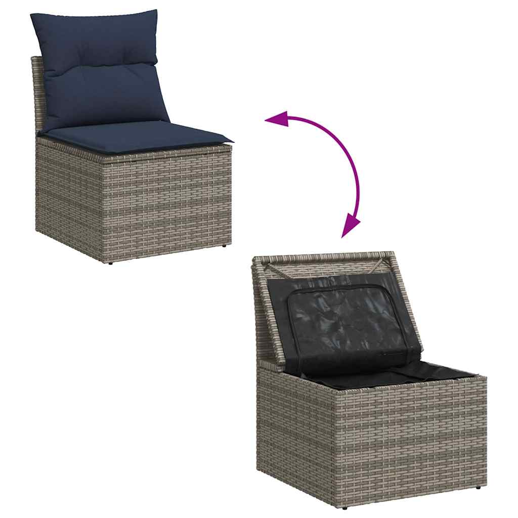 12-tlg. Garten-Sofagarnitur mit Kissen Grau Poly Rattan